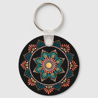Porte-clés Coral bleu Mandala, Géométrie Sacrée Boho Ethnique