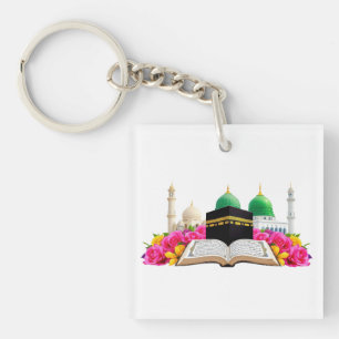 Porte-clés Coran D'Art Islamique Avec Mosquée Et Rose