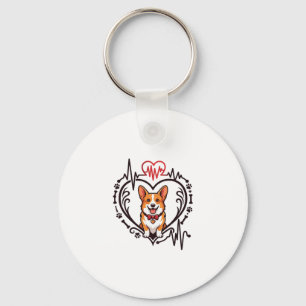 Porte-clés Corgi Chien Coeur Battement de coeur Ekg Nœud papi