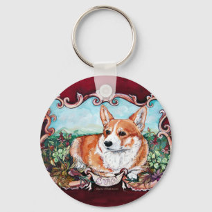 Porte-clés Corgi dans le jardin !