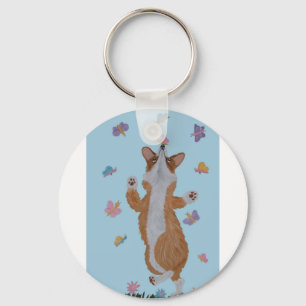 Porte-clés Corgi dansant avec papillons