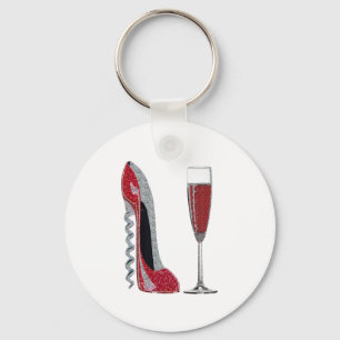 Porte-clés Corkscrew Red Stiletto and Red Wine Art