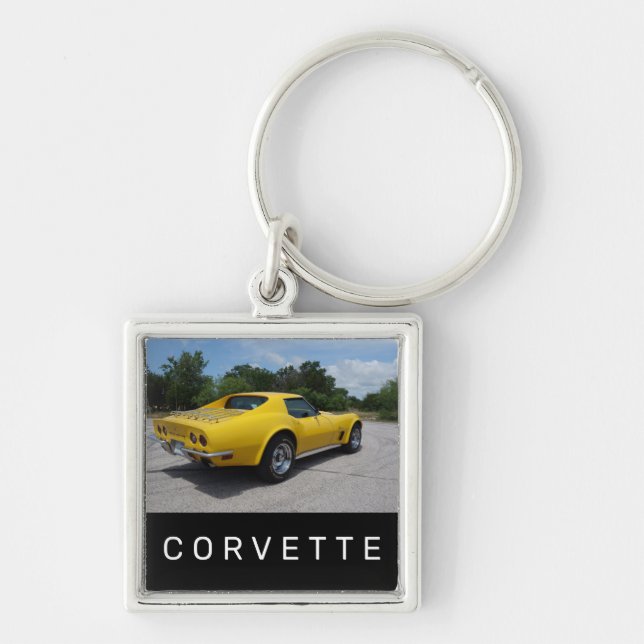 Porte-clés Corvette jaune Acrylique à double face 1973 (Devant)
