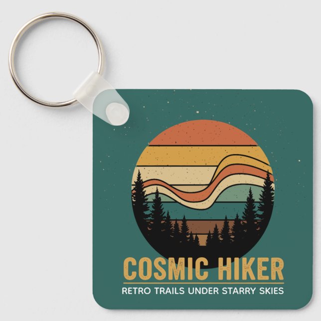 Porte-clés Cosmic Hiker Retro 70s Sunset Space Forest Stars (Recto)