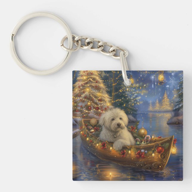 Porte-clés Coton De Tulear Noël Festive Voyage (Devant)