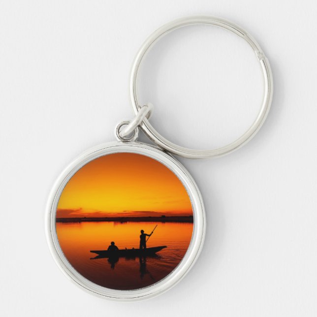 Porte-clés Coucher de soleil, bateau d'aviron Silhouette-1649 (Devant)