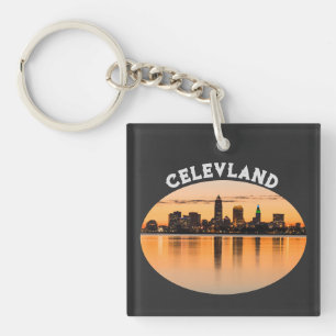 Porte-clés Coucher de soleil de Cleveland ville forme de foot