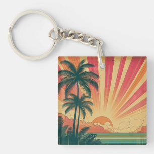 Porte-clés Coucher de soleil rétro/tropical vintage/hawaïen