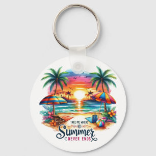 Porte-clés Coucher de soleil sur la plage à coups de pinceau 