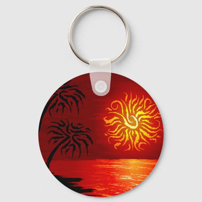 Porte-clés Coucher de soleil tropical chaud rouge (Recto)