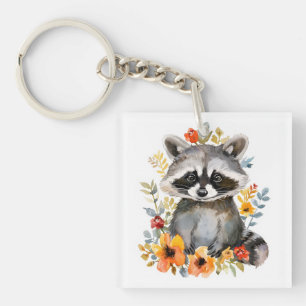 Porte-clés Couleur d'été des fleurs Raccoon