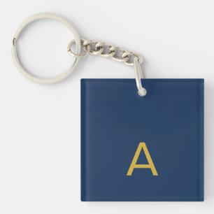 Porte-clés Couleur Or & Bleu Monogramme Initial Professionnel