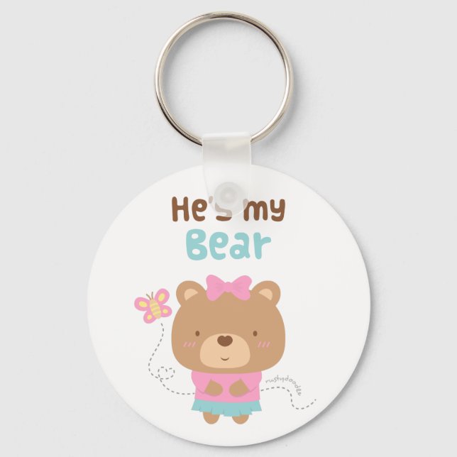 Porte-clés Couple mignonne amusant ours et papillon féminin (Recto)