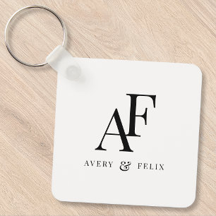 Porte-clés Couple Monogram Black and White Elegant Simple
