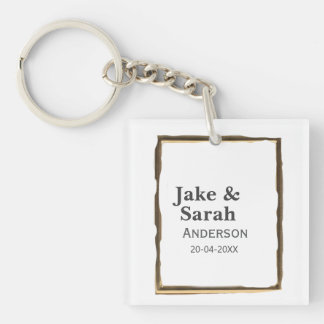 Porte-clés Couple name gray golden frame border wedding date