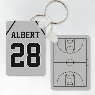 Porte-clés Cour de basketball en argent et en noir sur mesure