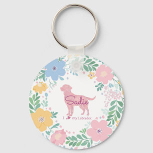 Porte-clés Couronne de fleurs rose pastel Labrador Retriever