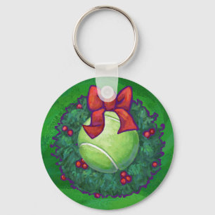 Porte-clés Couronne de Noël aux balles de tennis sur fond ver
