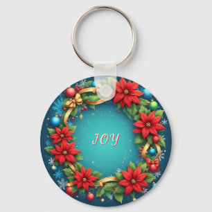 Porte-clés Couronne de Noël festive avec poinsettias rouges