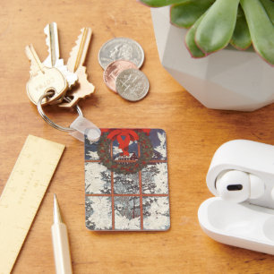 Porte-clés Couronne de Noël vintage dans une fenêtre avec de 