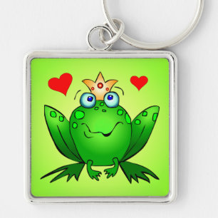 Porte-clés Couronne de Prince Grenouille et Cœurs Verts