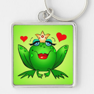 Porte-clés Couronne de princesse grenouille et cœurs verts