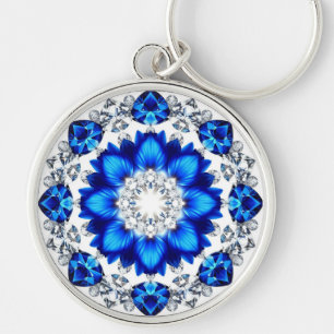 Porte-clés Couronne élégante ornée de fleurs bleues
