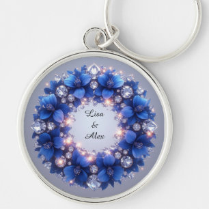 Porte-clés Couronne élégante ornée de fleurs bleues