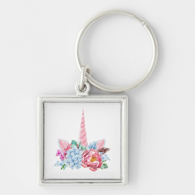 Porte-clés Couronne florale de licorne d'aquarelle (Devant)