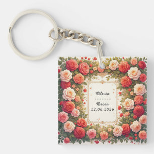 Porte-clés Couronne florale de mariage personnalisée avec nom