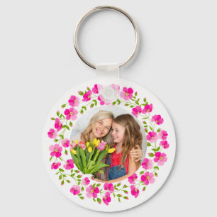 Porte-clés Couronne florale de pivoine rose à l'aquarelle Mon