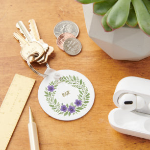 Porte-clés Couronne florale personnalisée – Nom personnalisé 