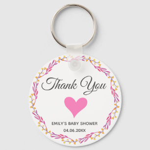 Porte-clés Couronne florale rose et or Merci Baby Shower