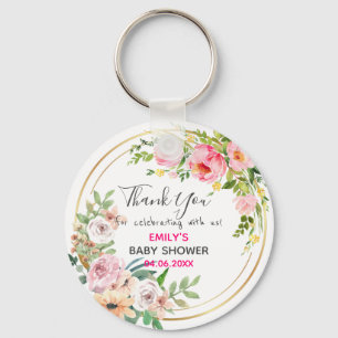 Porte-clés Couronne florale rose Merci Baby Shower