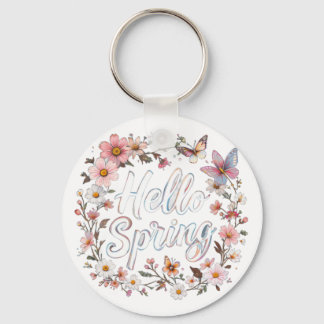 Porte-clés Couronne papillon florale de printemps avec fleurs