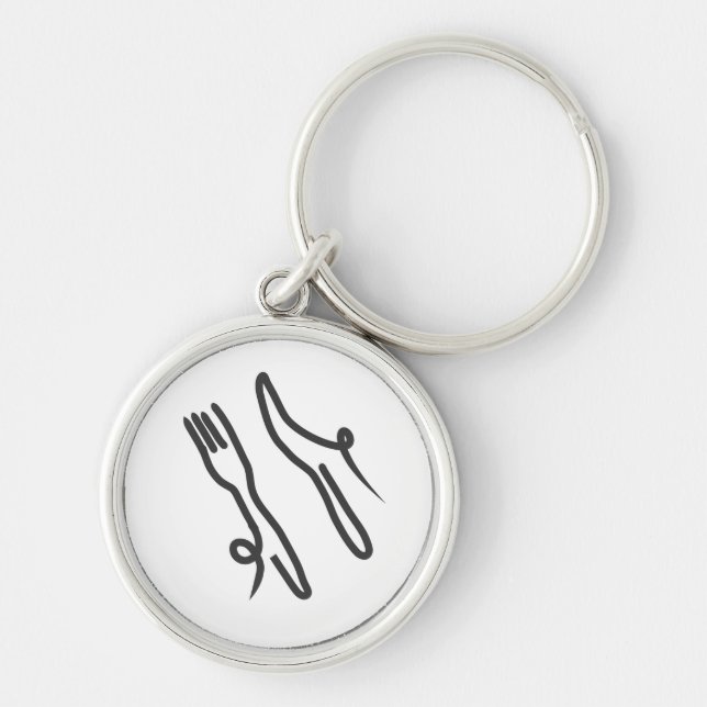 Porte-clés Couteau alimentaire et fourche moderne gris et bla (Devant)