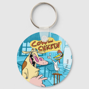 Porte-clés Cow and Chicken Smiling Graphic