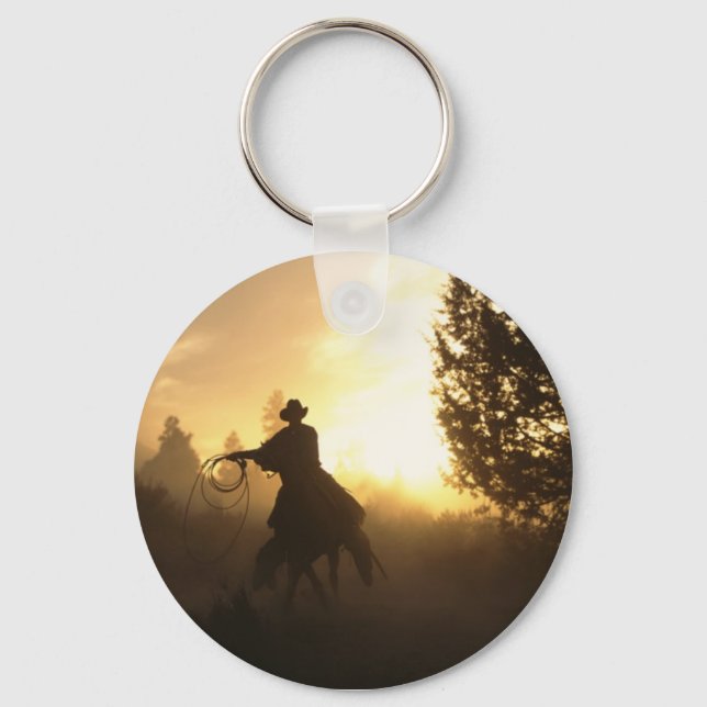 Porte-clés Cowboy avec Lasso au coucher du soleil (Recto)