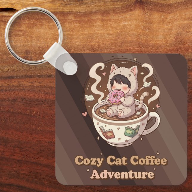 Porte-clés Cozy Cat Coffee Adventure Art (Recto)