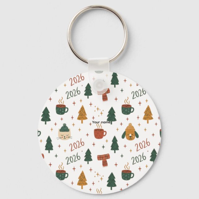 Porte-clés Cozy Winter Vibes 2026 - Cute Puppy and Kitten Chr (Recto)