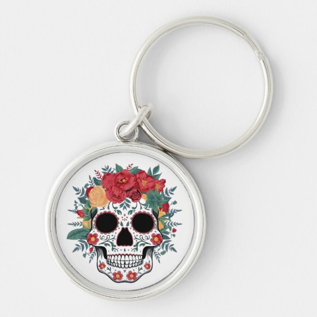 Porte-clés Crâne à sucre floral (Devant)