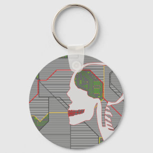 Porte-clés crâne de logique gris