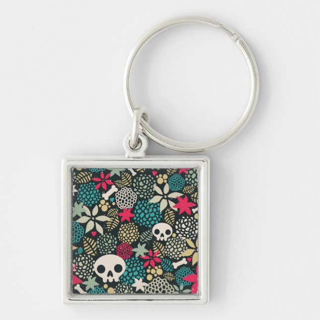 Porte-clés Crâne en fleurs (Devant)