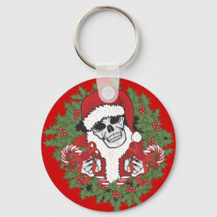 Porte-clés Crâne père Noël avec couronne