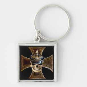 Porte-clés crâne prussien avec croix de fer