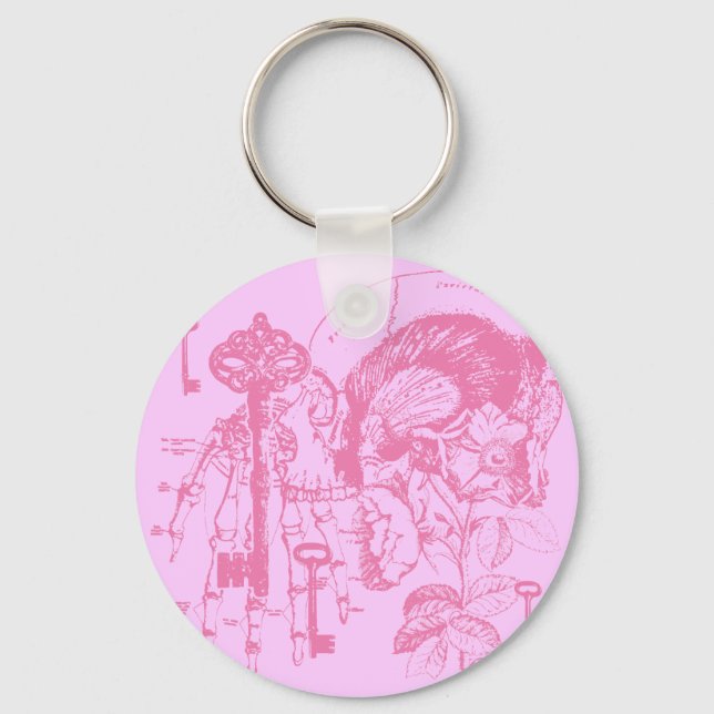 Porte-clés Crâne rose et collage de clé (Recto)