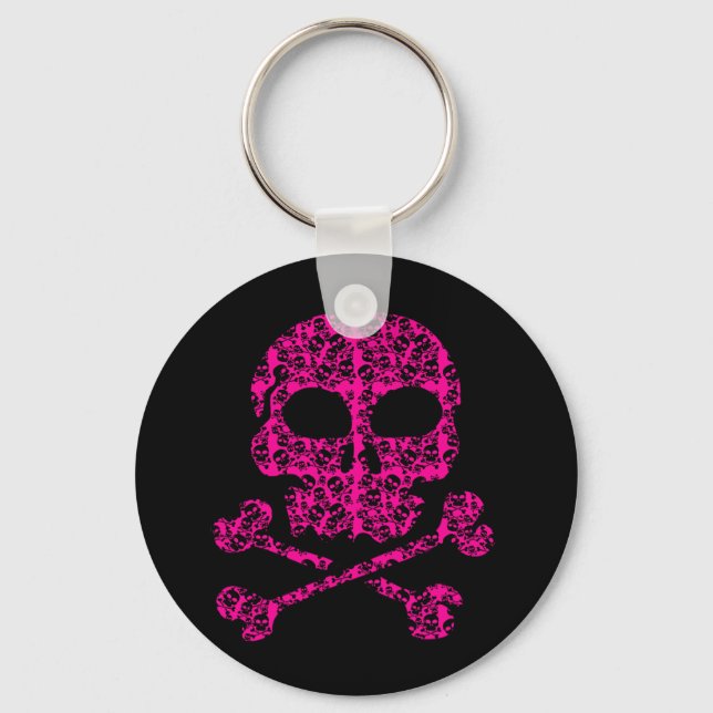 Porte-clés Crânes roses et noires chaudes pour Halloween (Recto)