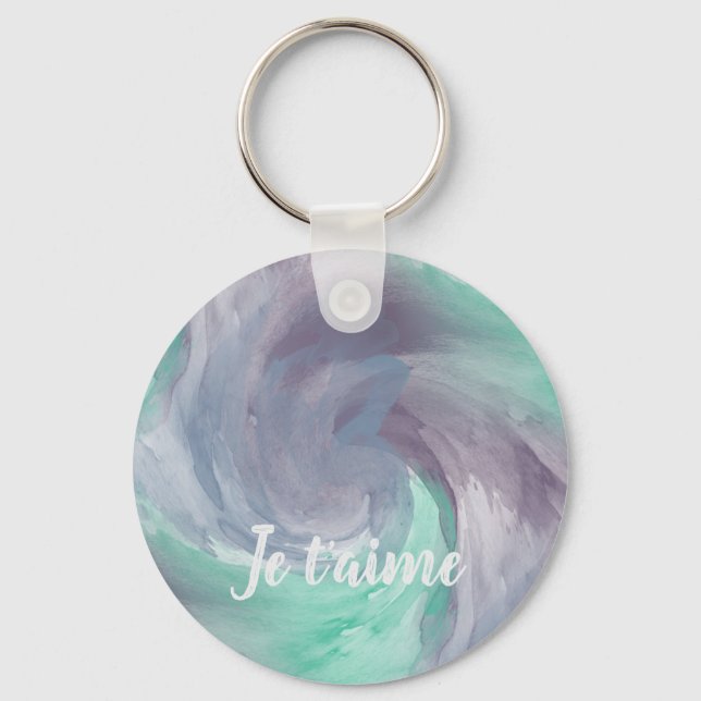Porte-clés Cravate-teinture violet vert peint Aquarelle dans  (Recto)