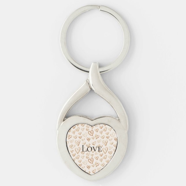 Porte-clés Cream Brown Hearts Valentine's Day Love (Devant)