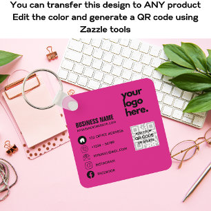 Porte-clés Create Own CERISE PINK QR CODE Business Card Logo 